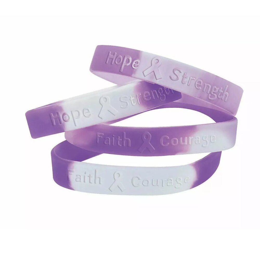 Silicone Purple Ribbon Camouflage Bracelets Set of 12 Cancer Awareness RELAY